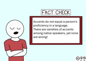 Comic: Fact check: Accents do not equal a person's proficiency in a language. There are varieties of accents among native speakers, yet none are wrong!