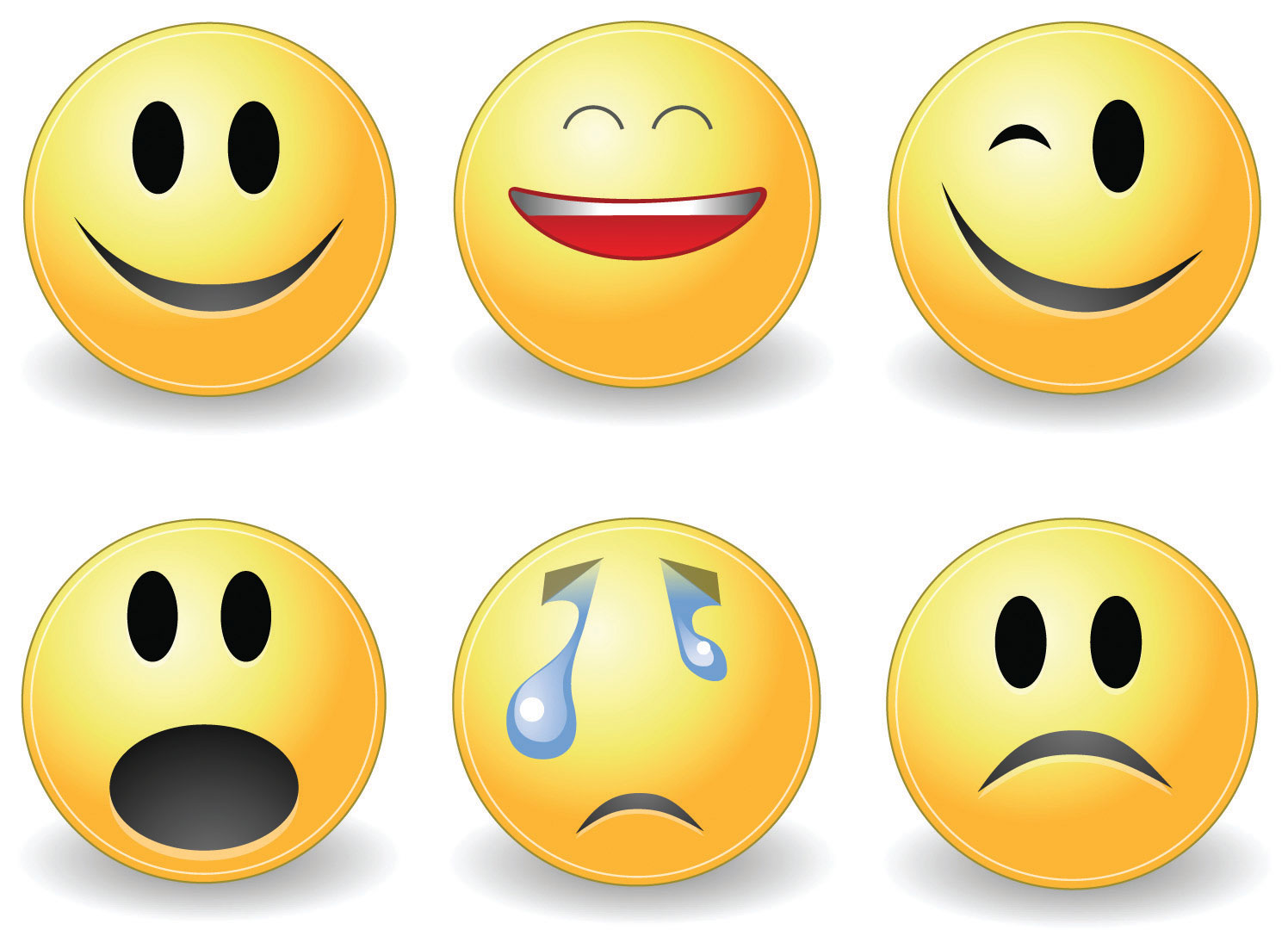 emojis for happy, winking, laughing, surprise, crying, sadness